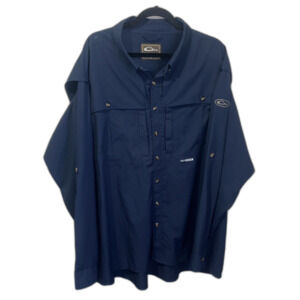 Drake Men’s Vented Long Sleeve Fishing Shirt. XXL. Navy Blue Two Pockets